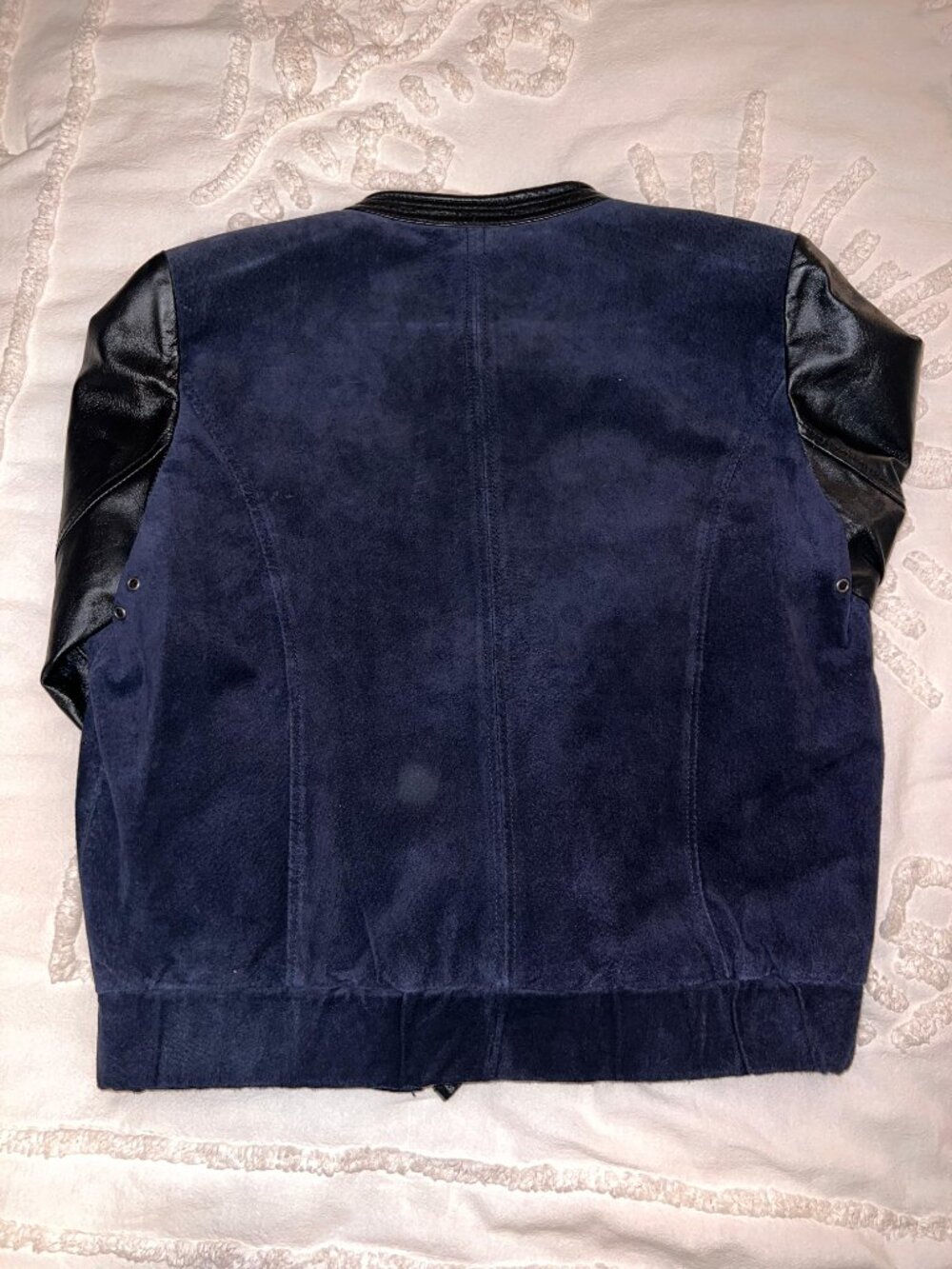 MANGO Navy Blue Suede & Soft Nappa Leather Biker Jacket